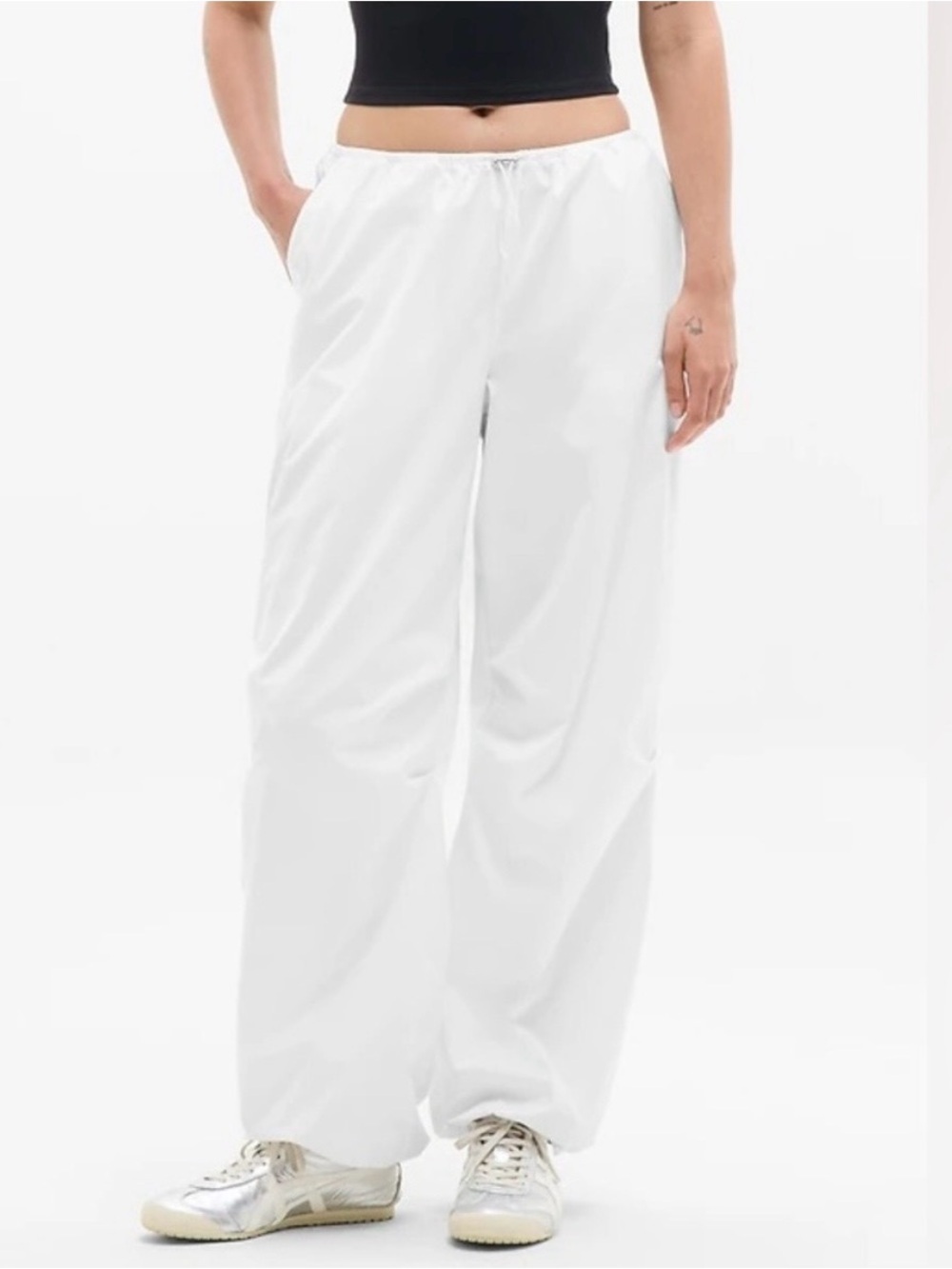 ATHLETA Women’s Low Rise Poplin Pant White Drawstring NWT Size S